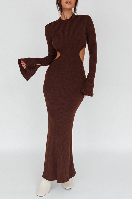 Long Sleeve with Flared Cuffs Knit Maxi Dress