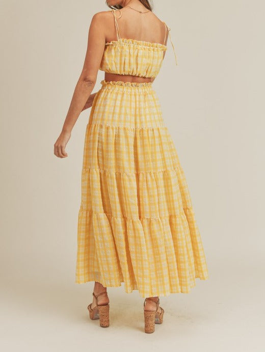 Lily Yellow Plaid Two Piece Set Crop Top and Ruffle Maxi Skirt - Munroes
