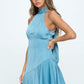 Baby Blue Turtleneck Satin Empire Waist Mini Dress - Munroes