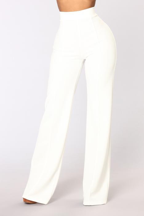 Gina High Waisted Wide Leg Dress Pants in White - Munroes