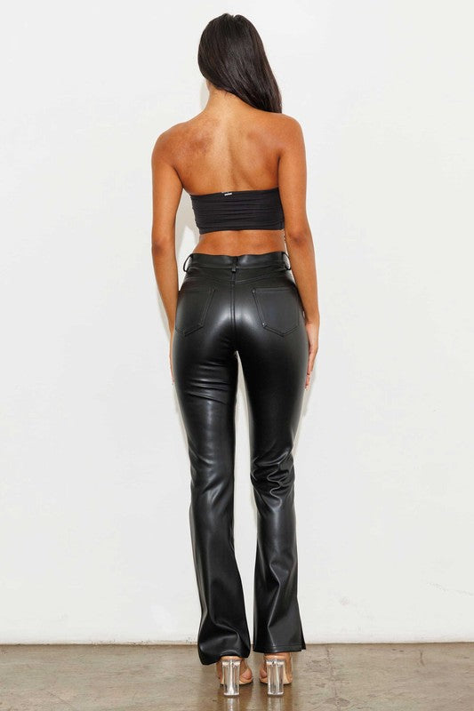 Black High Waist Vegan Leather Pants - Munroes