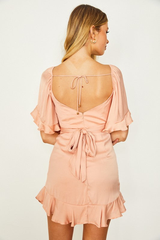 Peach Ruffle Short Sleeve Mini Dress - Munroes