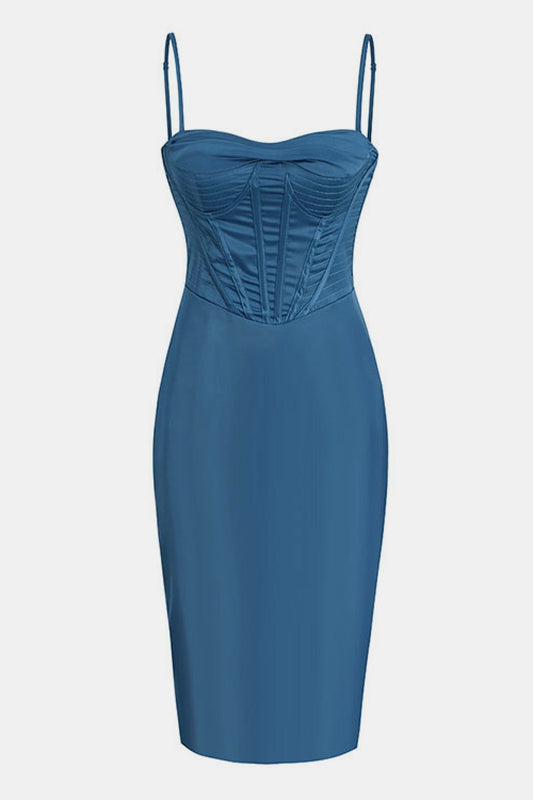 Adrienne Satin Corset Dress - Blue - Munroes