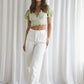 Sage Embroidered Puff Sleeve Crop Top - Munroes
