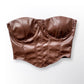 Leather Bustier Corset Strapless Crop Top in Brown - Munroes