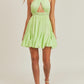 Lime Gingham Plaid Cut Out Halter Dress - Munroes