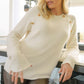 White Fuzzy Sweater Gold Button Sweater - Munroes