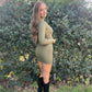 Olive Green Ribbed Mock Neck Long Sleeve Bodycon Mini Dress - Munroes
