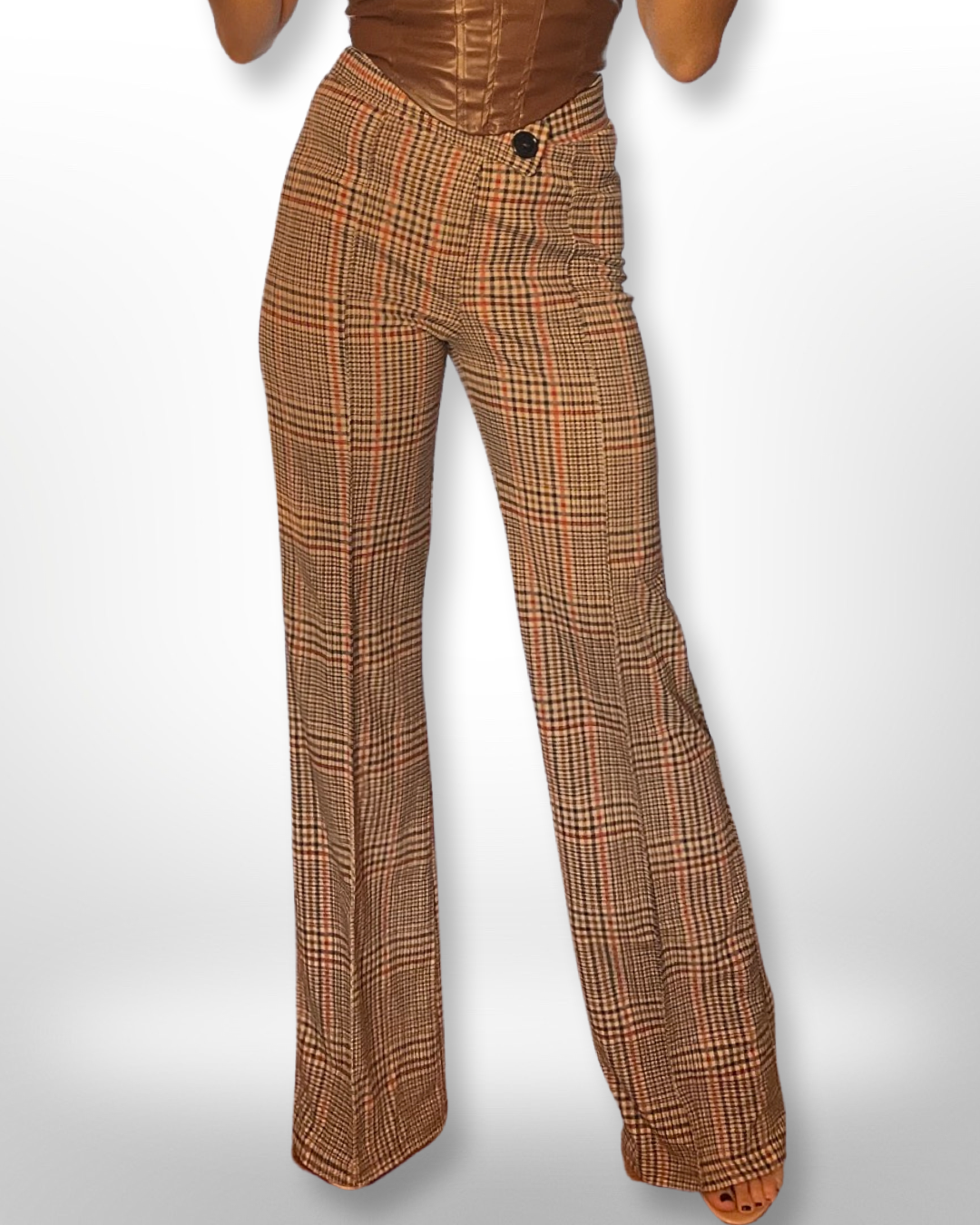 The Meredith High Waisted Plaid Brown Pants - Munroes
